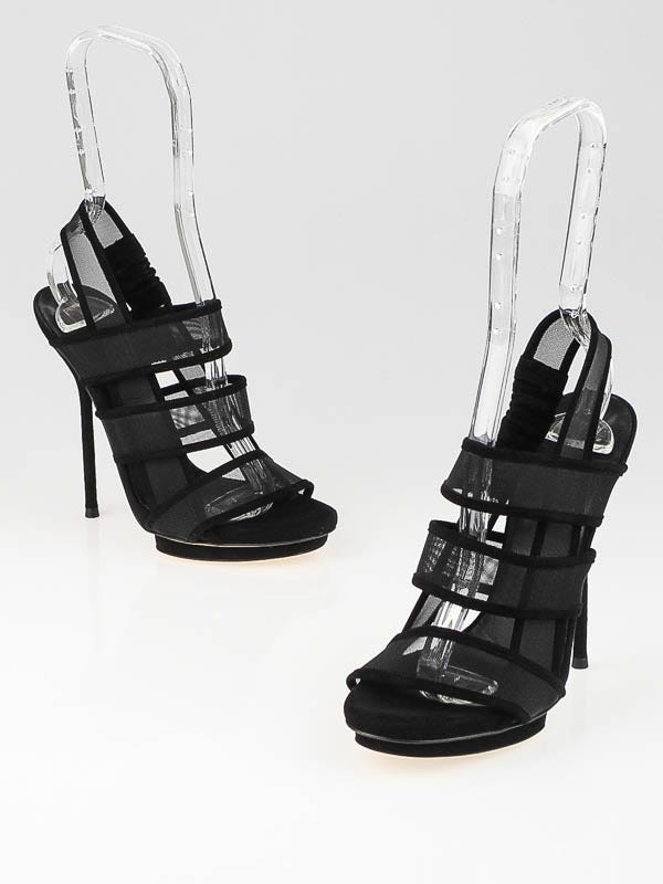 Gucci Black Suede/Mesh 'Bette' High Heel Sandals Size 5/35.5