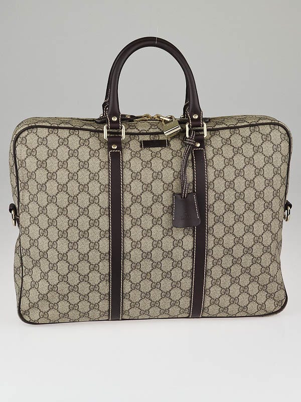 Gucci Beige/Ebony GG Coated Canvas Zip Briefcase Satchel Bag