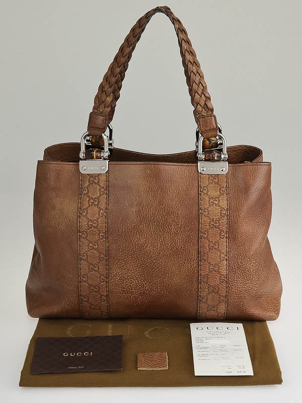 Gucci Brown Leather Bamboo Bar Medium Tote Bag | Yoogi's Closet