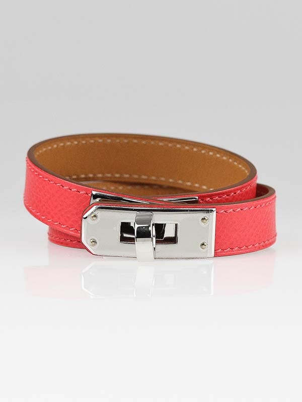 Hermes Rose Jaipur Epsom Leather Palladium Hardware Kelly Double Tour Bracelet