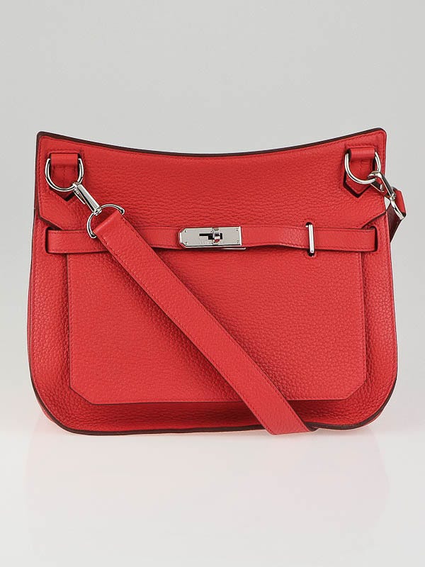 Hermes 28cm Bougainvillea Clemence Leather Jypsiere Bag | Yoogi's