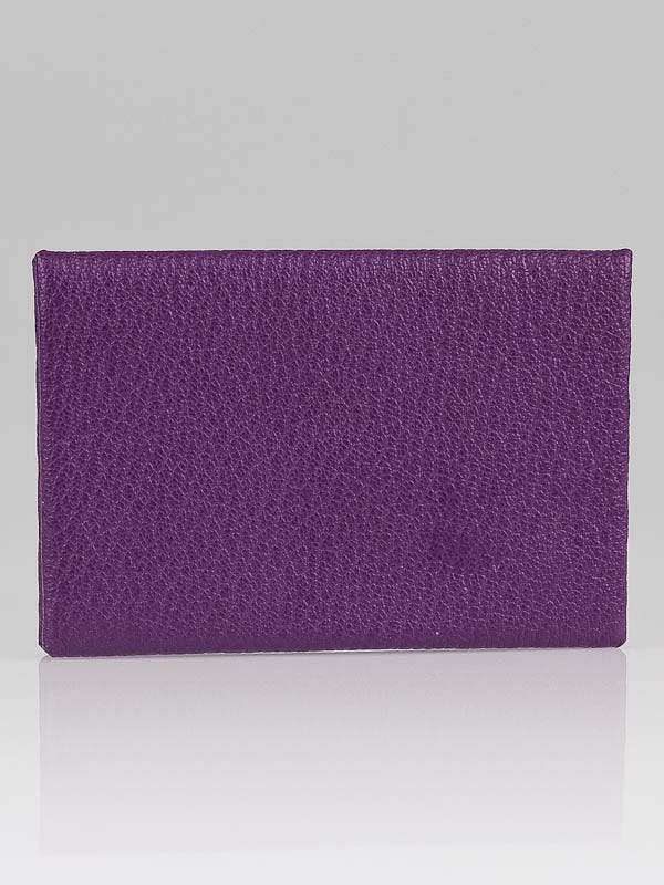 Hermes Violet Chevre Leather Calvi Card Case 