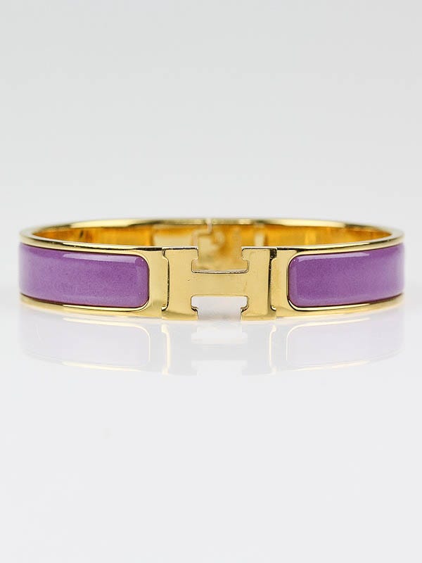 Hermes Violet/Gold Plated Enamel Clic H PM Narrow Bangle Bracelet