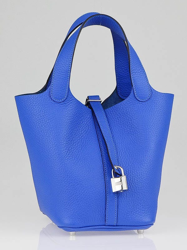 Hermes Blue Hydra Clemence Leather Picotin Lock PM Bag