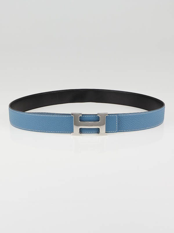 HERMES ライトブルー ベルト 90 Hermes Blue Jean Clemence/Black Box Palladium Plated Constance H