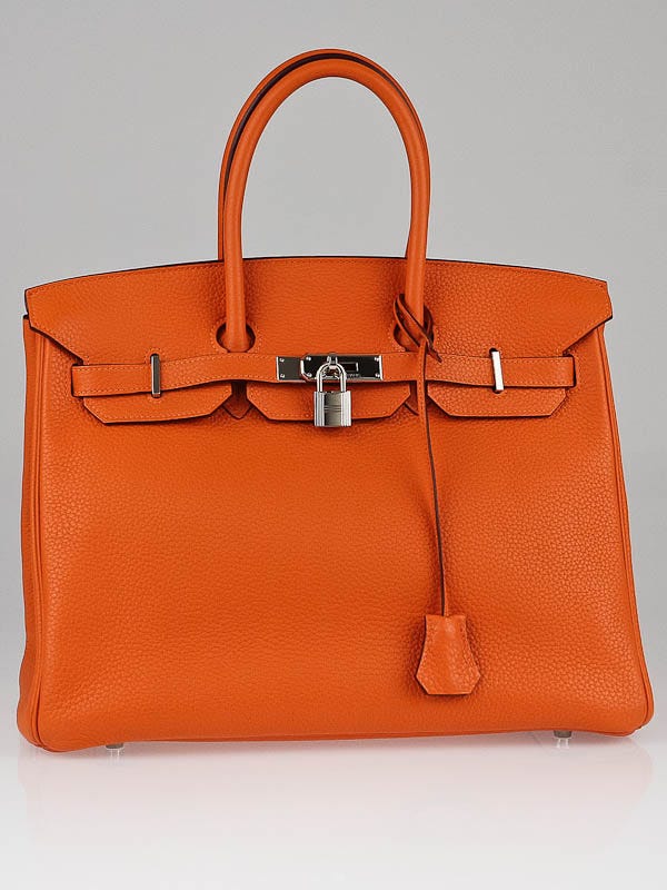 Hermes 35cm Orange Togo Leather Palladium Plated Birkin Bag
