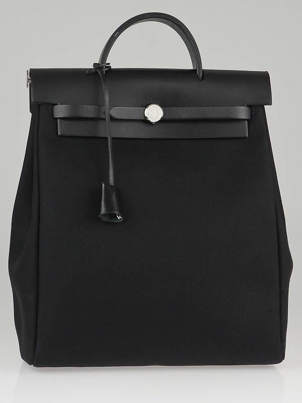 Hermes 30cm Black Canvas/Leather Herbag PM 2-in-1 Bag/Backpack