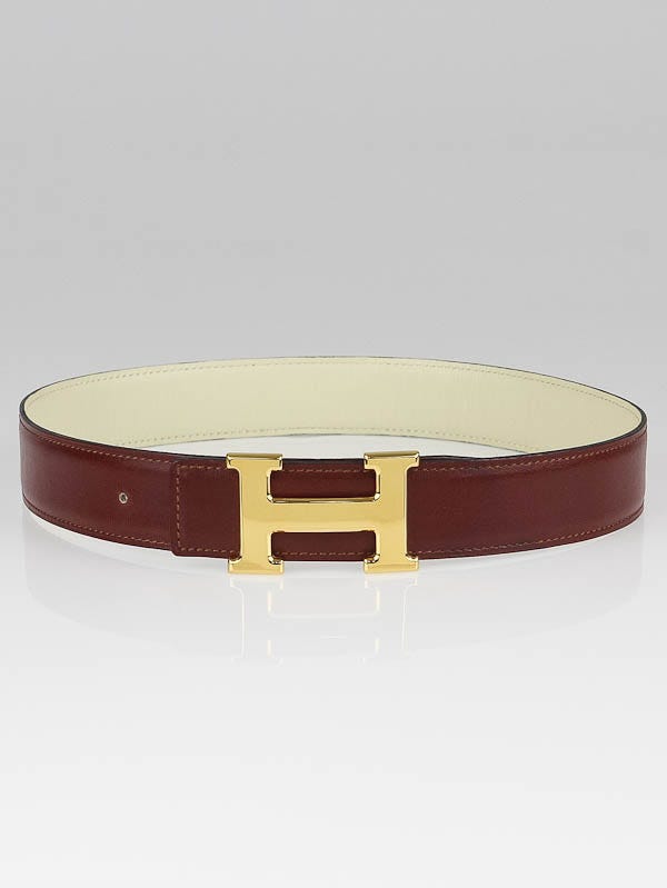 Hermes 32mm Burgundy/White Box Leather and Chocolate/Black Box Leather Constance H Belt Kit Size 65