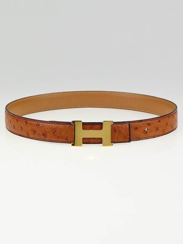 Hermes 24mm Brown Ostrich/Gold Box Leather Gold Plated Constance H Waist Belt Size 40