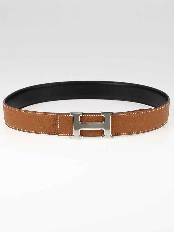 Hermes 32mm Gold Togo Leather/Black Box Leather Palladium Plated Constance H Belt Size 80