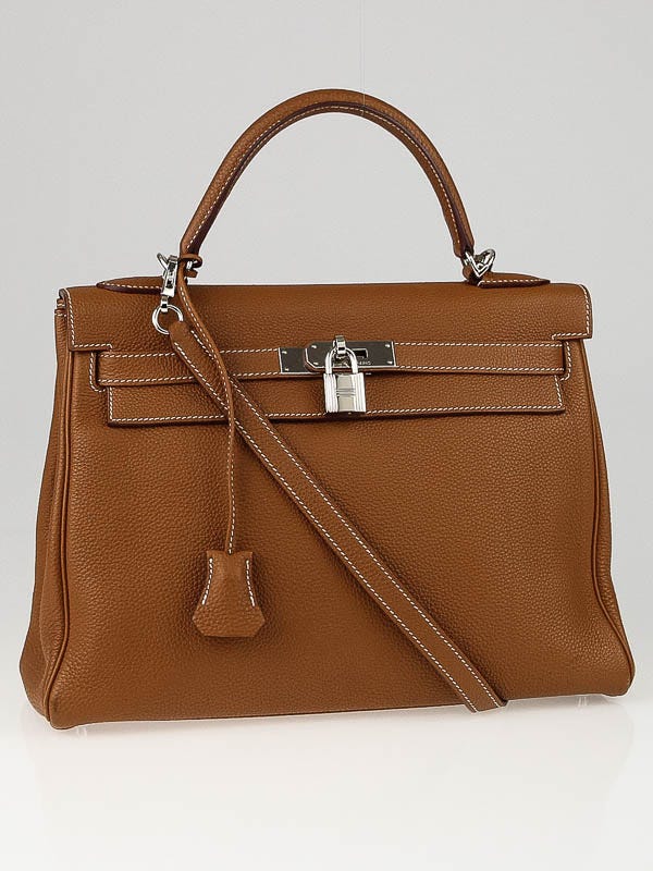 Hermes 32cm Chocolate Togo Leather Palladium Plated Kelly Retourne Bag -  Yoogi's Closet