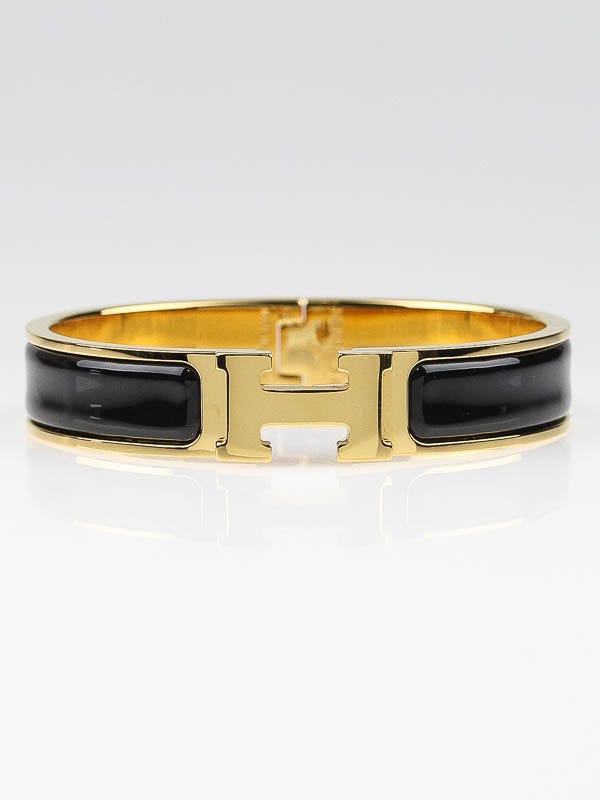 Hermes Black/Gold Plated Enamel Clic H PM Narrow Bracelet