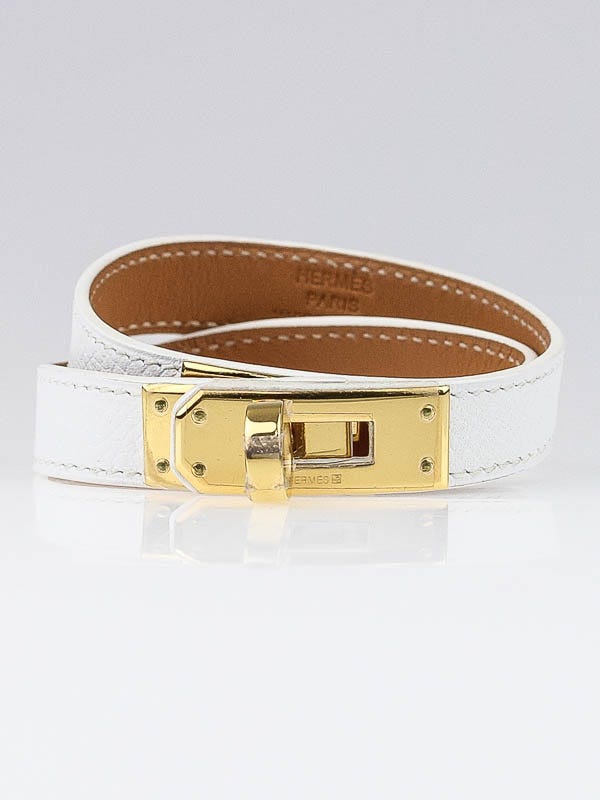 Hermes White Epsom Leather Gold Plated Kelly Double Tour Bracelet Size M