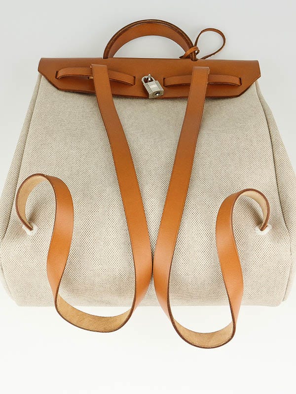 Hermes 30cm Natural/ Brown Toile and Leather 2-in-1 Herbag  display picture 3