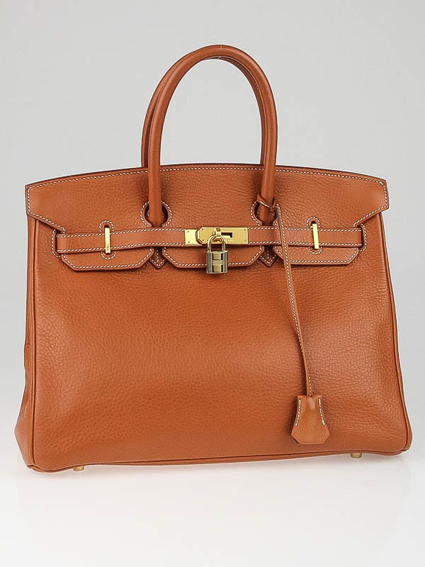 Hermes 35cm Etrusque Clemence Leather Gold Plated Birkin Bag