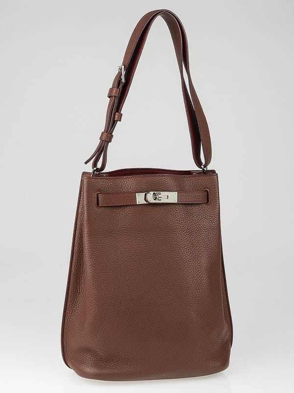 Hermes 22cm Bi-Color Marron d'Inde and Rouge H Clemence Leather Palladium  Plated So Kelly Bag - Yoogi's Closet