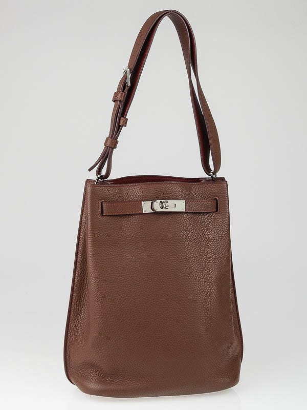 Hermes 22cm Bi-Color Marron d'Inde and Rouge H Clemence Leather Palladium Plated So Kelly Bag