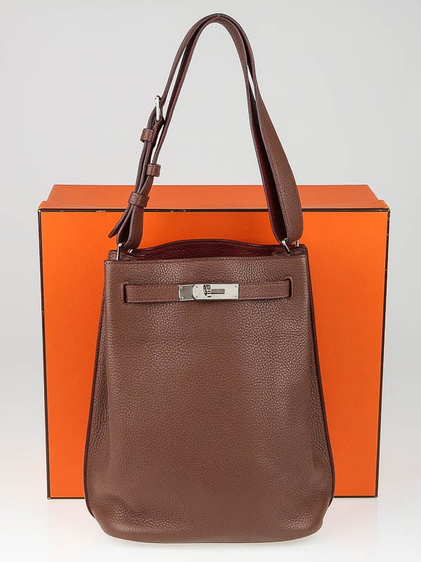 Hermes 22cm Bi-Color Marron d'Inde and Rouge H Clemence Leather Palladium  Plated So Kelly Bag - Yoogi's Closet