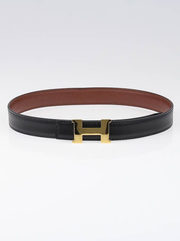 Hermes 24mm Black/Havane Box Leather Gold Plated Constance H Belt Size 65