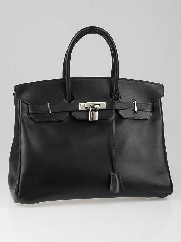 Hermes 35cm Black Box Leather Palladium Plated Birkin Bag