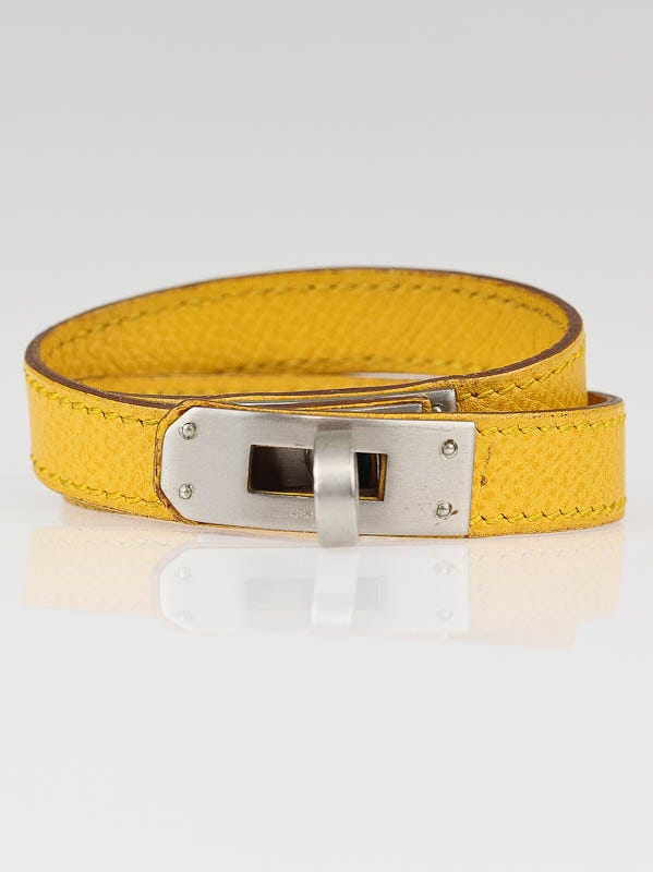 Hermes Jaune D'or Epsom Leather Brushed Palladium Kelly Double Tour Bracelet Size S