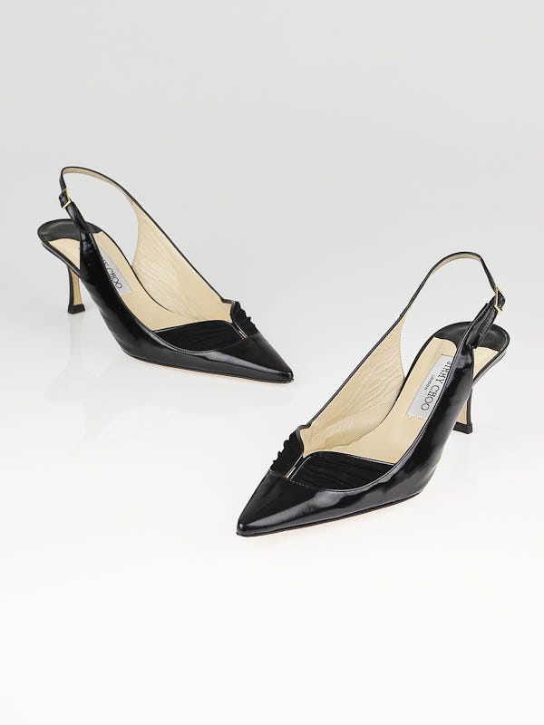 Jimmy Choo Black Patent Leather Jarvis Slingback Pointed Toe Pumps Size 9/39.5