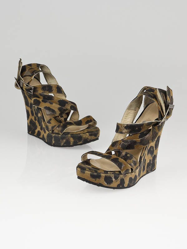 Jimmy Choo Leopard Print Leather Paige Wedges Size 6.5/37