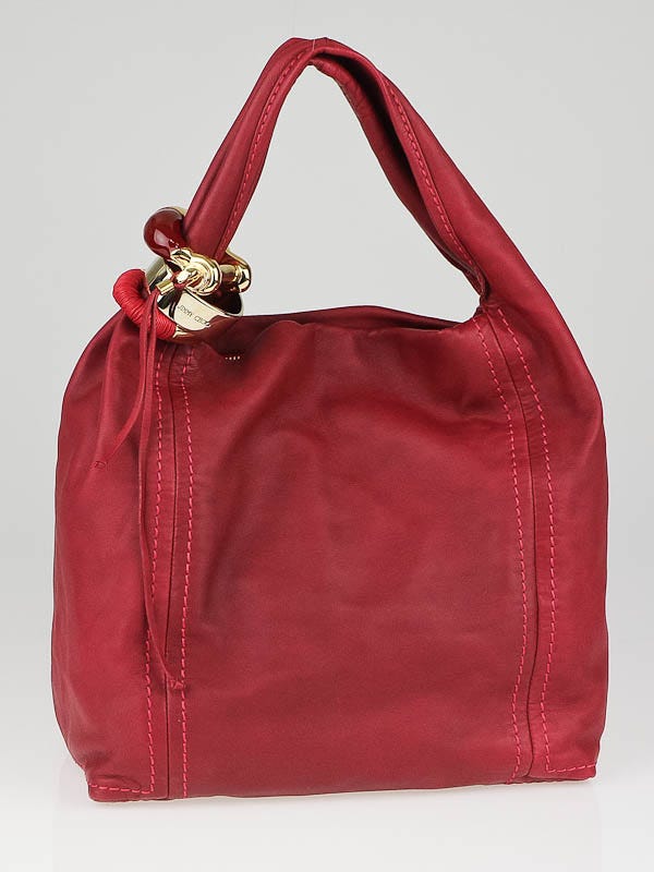 Jimmy Choo Red Leather Large Saba Hobo Bag