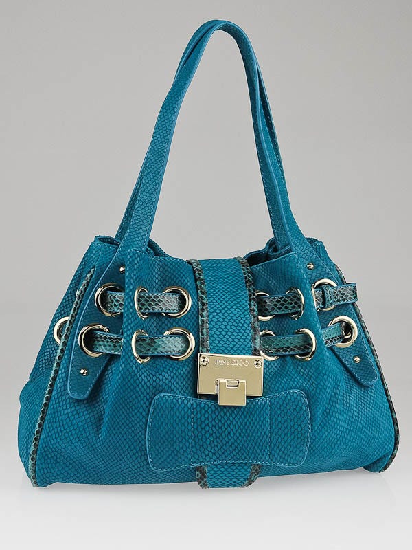 Jimmy Choo Turquoise Snakeskin Embossed Suede Mini Riki Bag