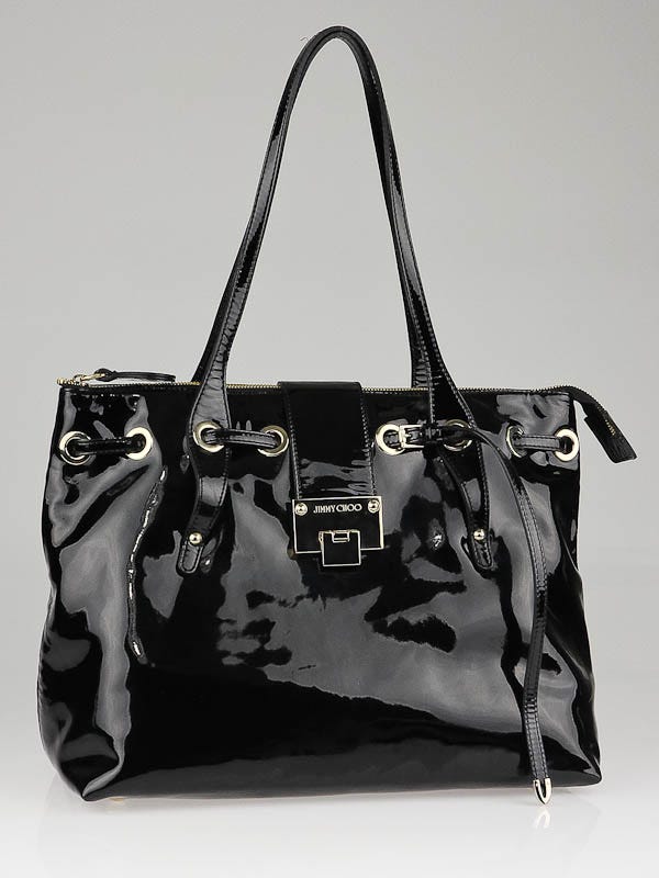 Jimmy Choo Black Patent Leather Rhea Medium Tote Bag