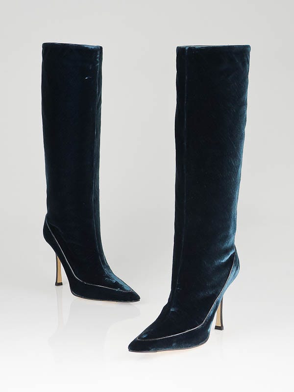 Jimmy Choo Petrol Velvet Knee High Boots Size 6/36.5