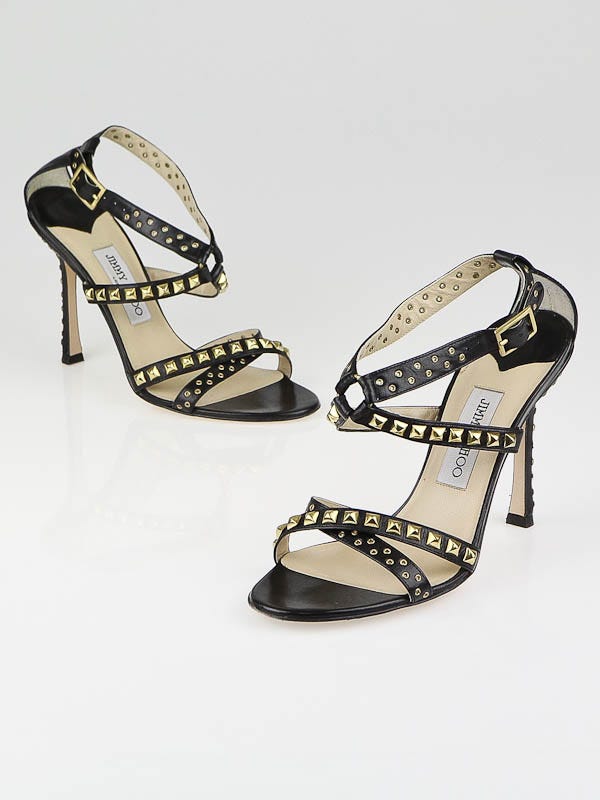 Jimmy Choo Black Leather Studded Inga Strappy Sandals Size 9/39.5