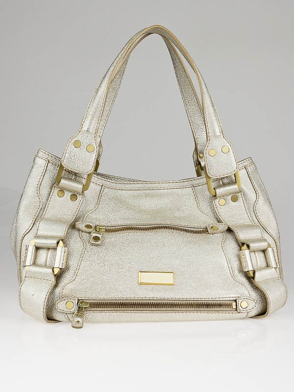 Jimmy Choo Gold Metallic Leather Mahala Tote Bag