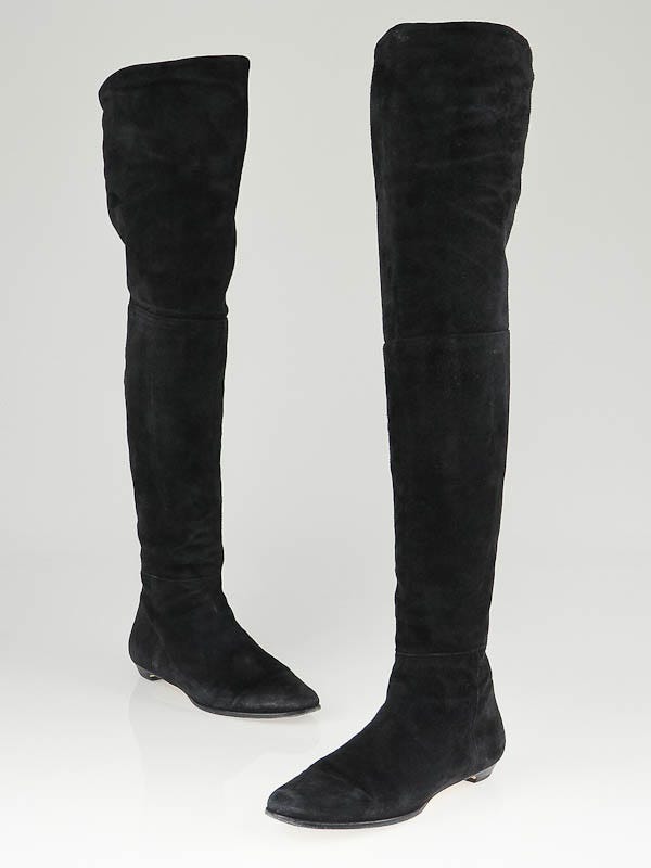 Jimmy Choo Black Suede 24:7 Edna Over-the- Knee Flat Boots Size 6.5/37