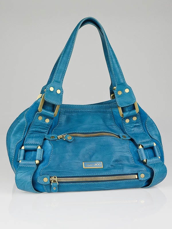 Jimmy Choo Turquoise Blue Leather/Suede Large Mahala Bag