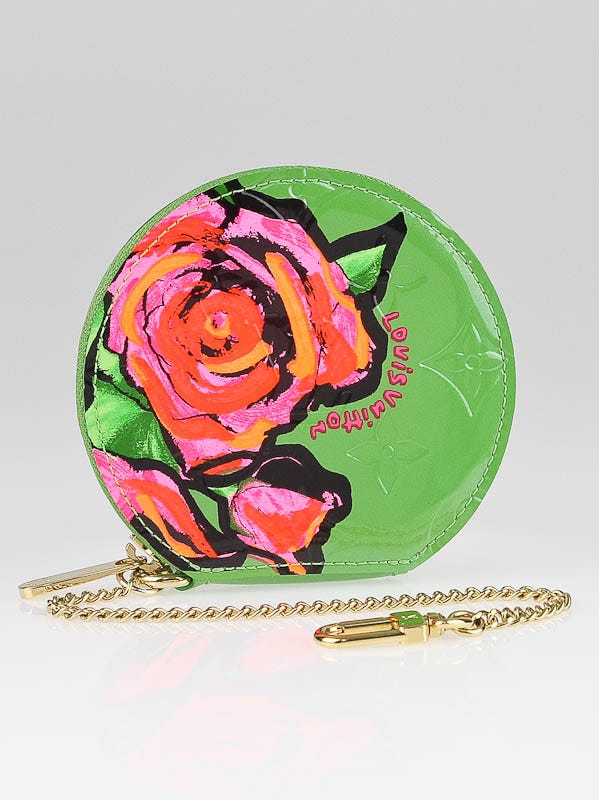 Louis Vuitton Limited Edition Stephen Sprouse Vert Tonic Monogram Vernis Roses Coin Purse Chapeau