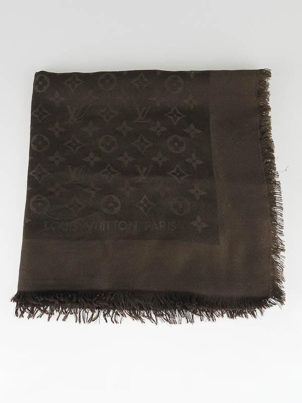 Louis Vuitton Brown Silk/Wool Monogram Denim Shawl - Yoogi's Closet