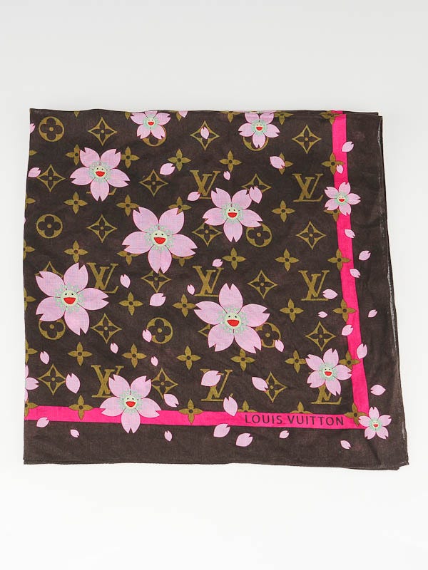 Auth LOUIS VUITTON Monogram Cherry Blossom Scarf Handkerchief