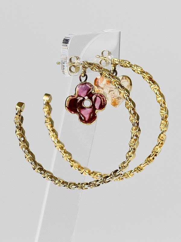Louis Vuitton Gold/Pink Bijoux Fantaisie Hoop Earrings | Yoogi's Closet