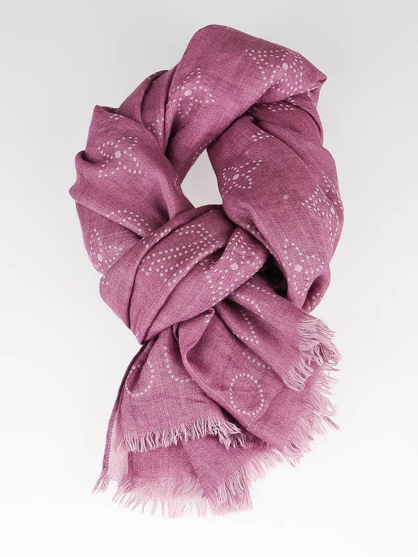 Louis Vuitton Rose Silk and Cashmere Monogram Etole Mahina Scarf