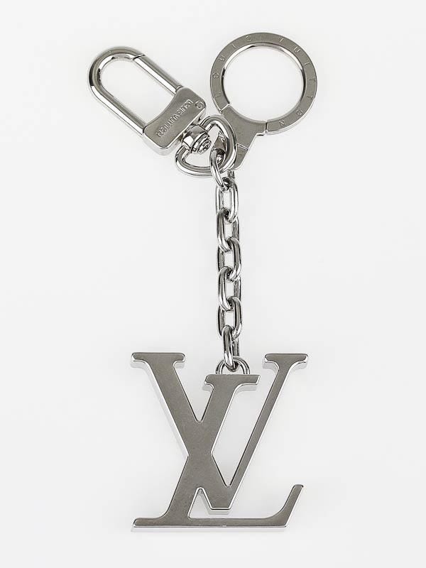 LOUIS VUITTON Round LV Logo Key Holder Bag Charm Metal Silver