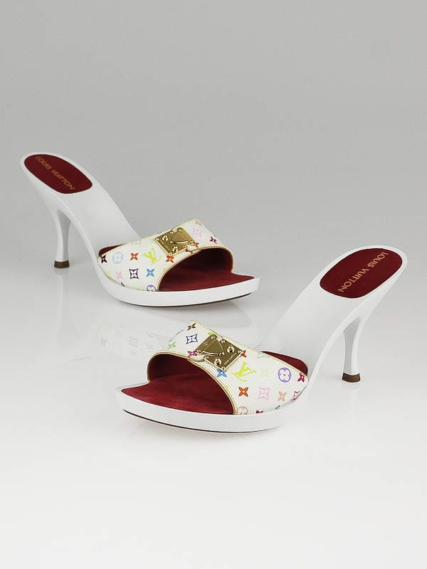 Louis Vuitton White Monogram Multicolore Slide Sandals Size 7.5/38