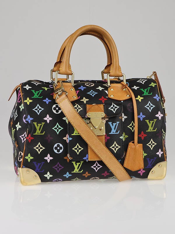 Louis Vuitton Black Monogram Multicolore Speedy 30 Bag w/ Shoulder