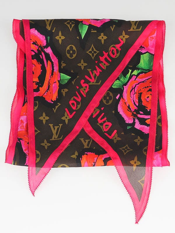 Louis Vuitton Limited Edition Fuchsia Stephen Sprouse Monogram Roses  Cashmere/Silk Stole Scarf - Yoogi's Closet