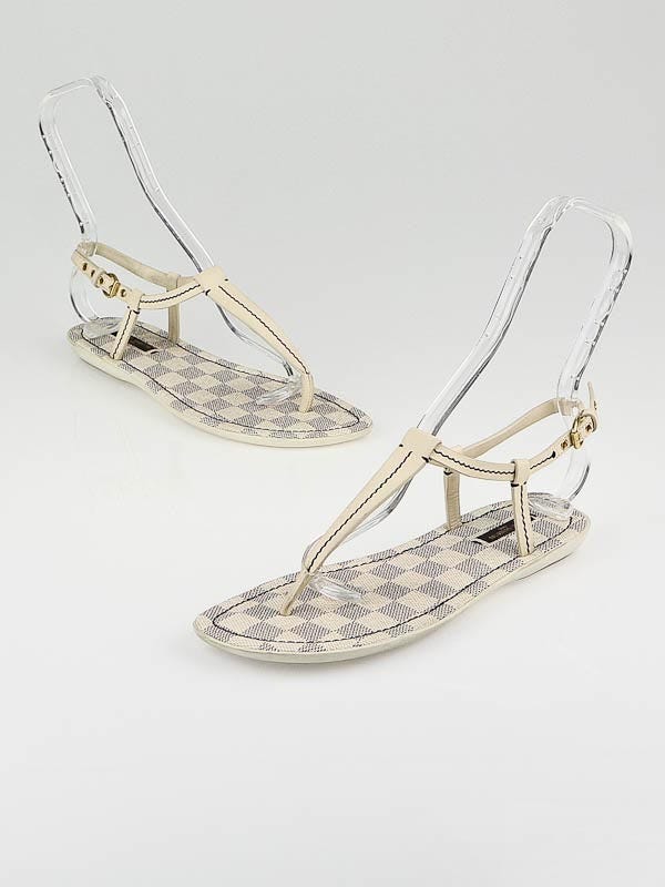 Louis Vuitton Damier Azur Canvas T-Strap Flat Sandals Size 8.5/39