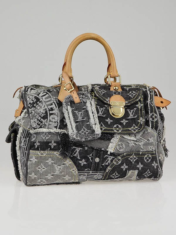 Louis Vuitton Limited Edition Black Denim Monogram Denim Patchwork Speedy Bag