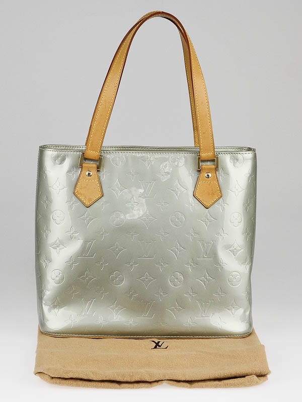 Authentic Louis Vuitton Vernis Light Green-Grey Houston Tote Shoulder Bag