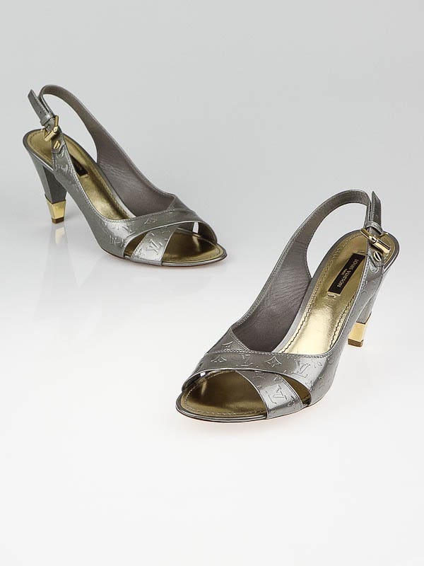 Louis Vuitton Gris Art Deco Monogram Vernis No Doubt Slingback Heels Size 7.5/38