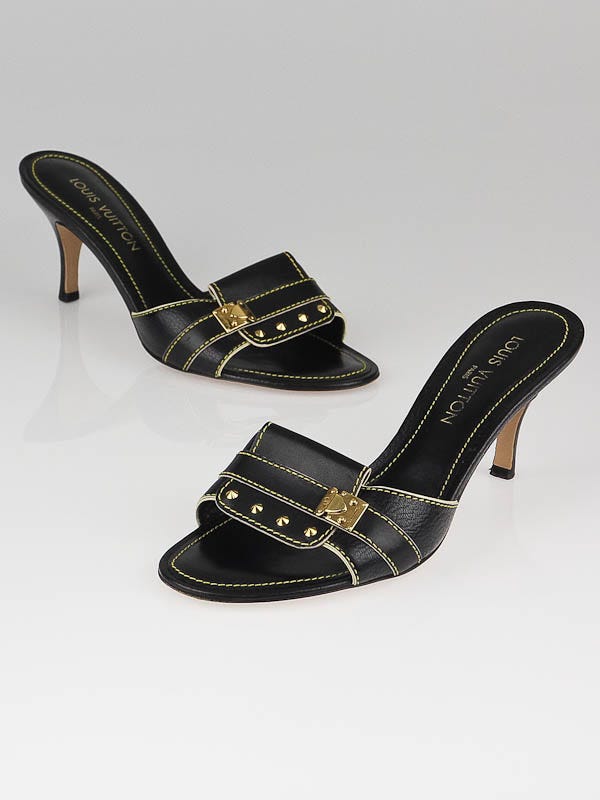 Louis Vuitton Black Suhali Leather Slide Mules Size 8.5/39