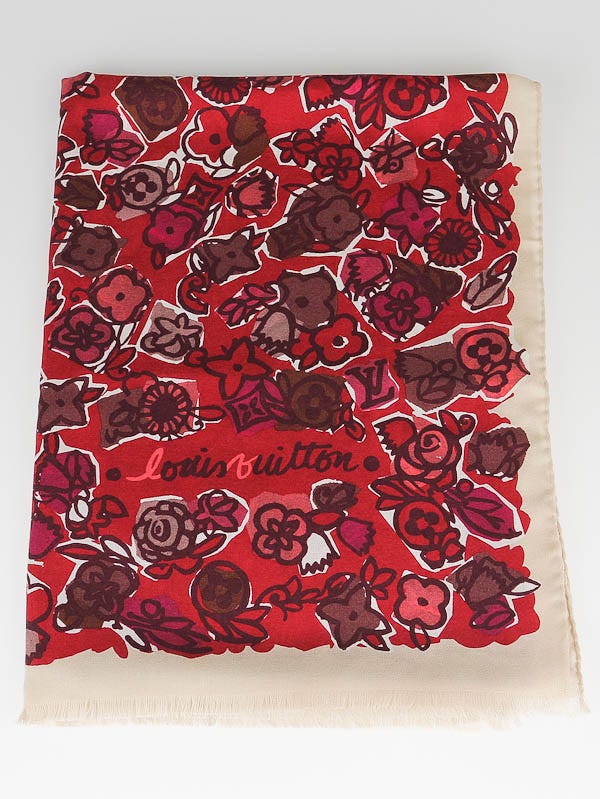 Louis Vuitton Red Floral Cashmere/Silk Stole